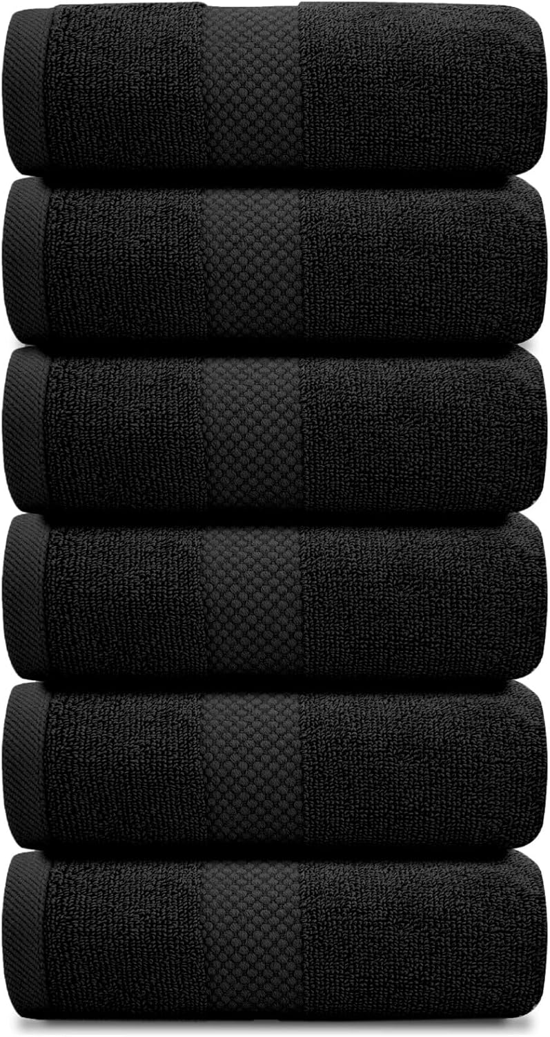 White Classic Luxury Black Hand Towels - Soft 100% Turkish Cotton | Highly Absorbent Hotel spa Bathroom Towel Collection | 16x30 Inch | Set of 6