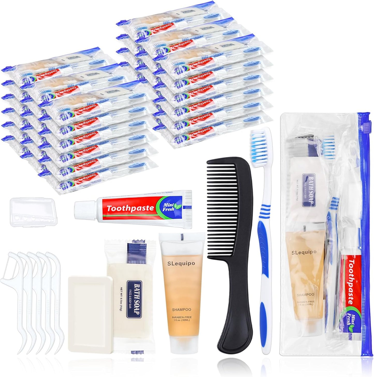 Pack of 3 Hygiene Kit, Hygiene Kit Bulk, Individually Packed, Travel Hygiene Kit with Toothbrush, Toothpaste, Comb, Shampoo, Soap and Floss Picks, Home, Suitable for Hotel, Camping, Travel