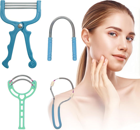 Spring Hair Remover - 4 Pack Stainless Steel Spring Epilator - Facial Hair Remover for Women Face, Chin Hair, Upper Lip Hair, Spring Facial Hair Remover for Women Mustache (Blue)