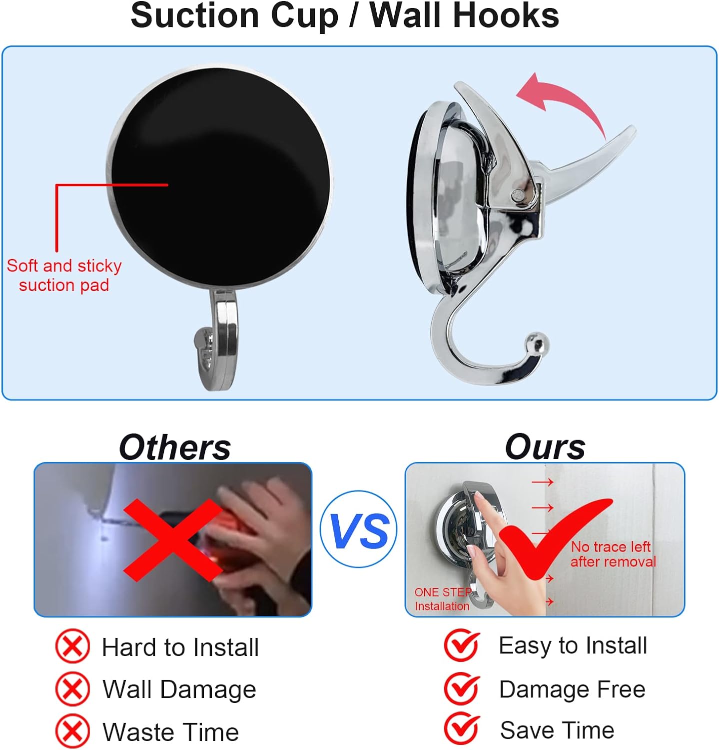 Heavy Duty Suction Cup Hooks for Shower, Bathroom Robe - Vacuum Glass Hooks, Reusable, No Hole Punched, for Garland Decoration (Silver, 2 Pack)