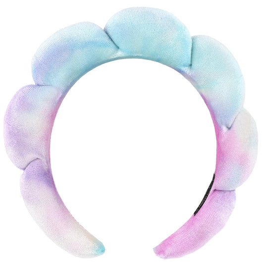 CAVETEE Spa Headband for Washing Face, Sink Care Headband for Women Sponge Bubble Makeup Head band for Women, Soft Velour Hair Accessoriesfor Girls (Tie Dyed, one size)