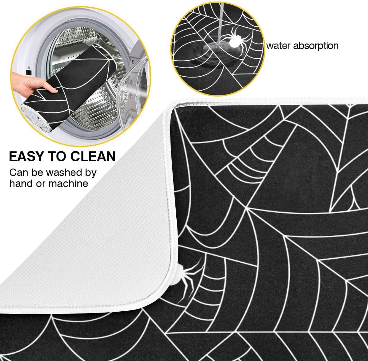 Halloween Spooky Spider Web Dish Drying Mat for Kitchen Happy Halloween Creepy Decoration Microfiber Drying Mats Absorbent Reversible Dish Pad Large Dish Draining Mat 18x24 inch