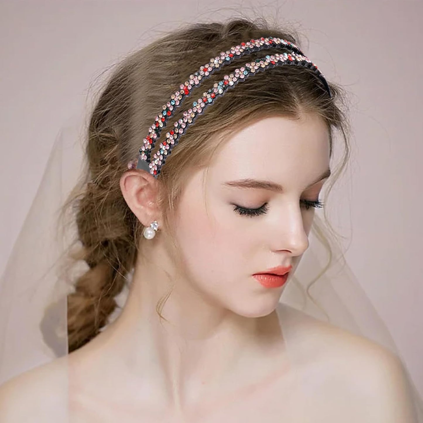 Plastic Rhinestone Headbands for Women Girls,6PCS Sparkly Crystal Headband Non Slip Tooth Hair Bands Rhinestone Hair Hoop,Comfortable Daily Prom Party Head Accessories