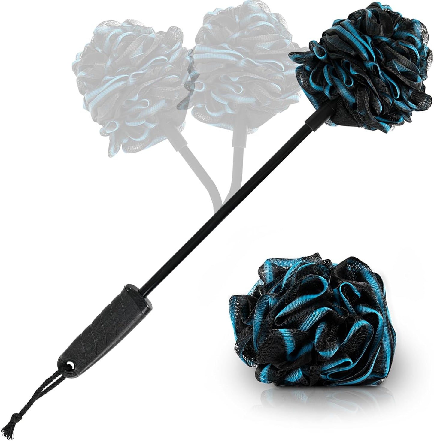 Vive Bendable Loofah on a Stick with Long Handle - Body Exfoliator Luffa & Long Handled Sponge - Back Scrubber & Bath Brush Lufa for Shower, Women, Men, Elderly - Handheld Loofa & Wall Hook Included