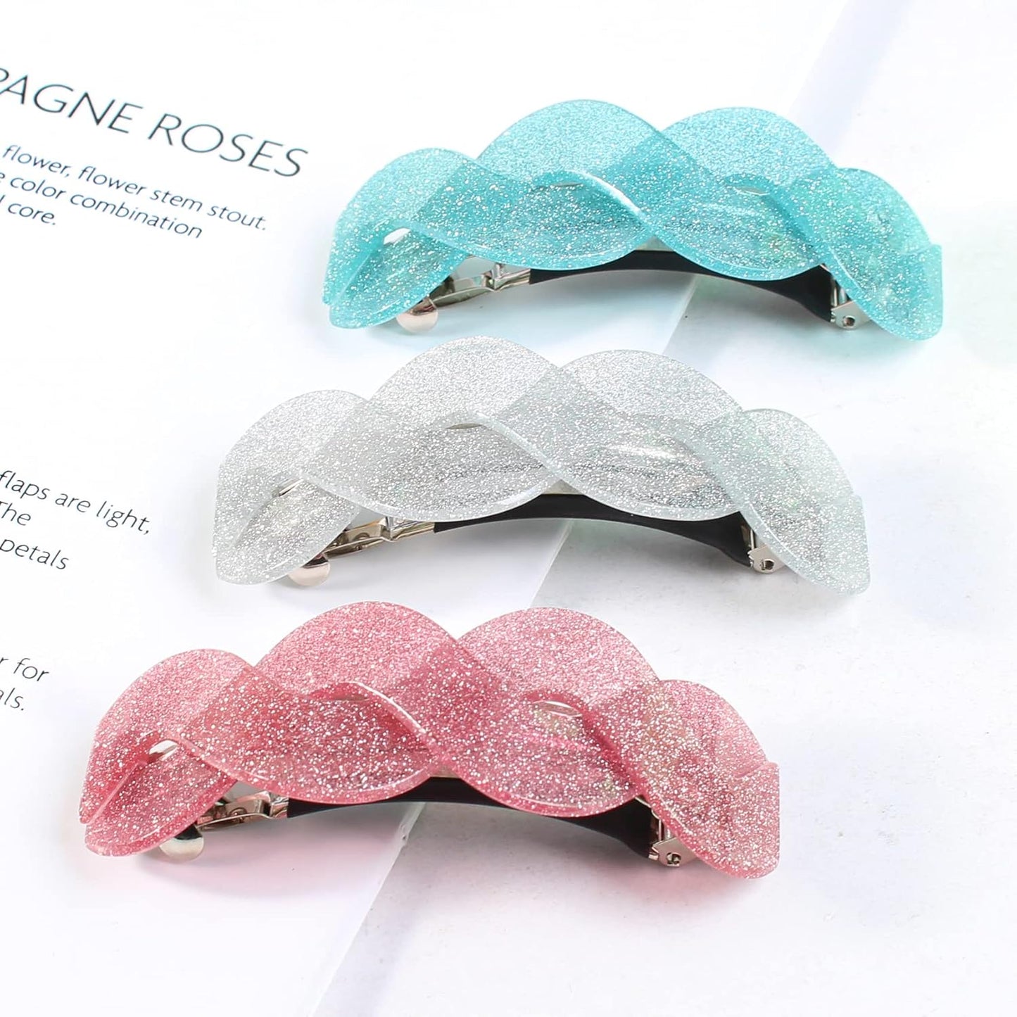 3 Pcs Large Retro Women's Hair Barrettes, French Hair Pins, Thick Hair Clasps and Accessories (fine powder1)