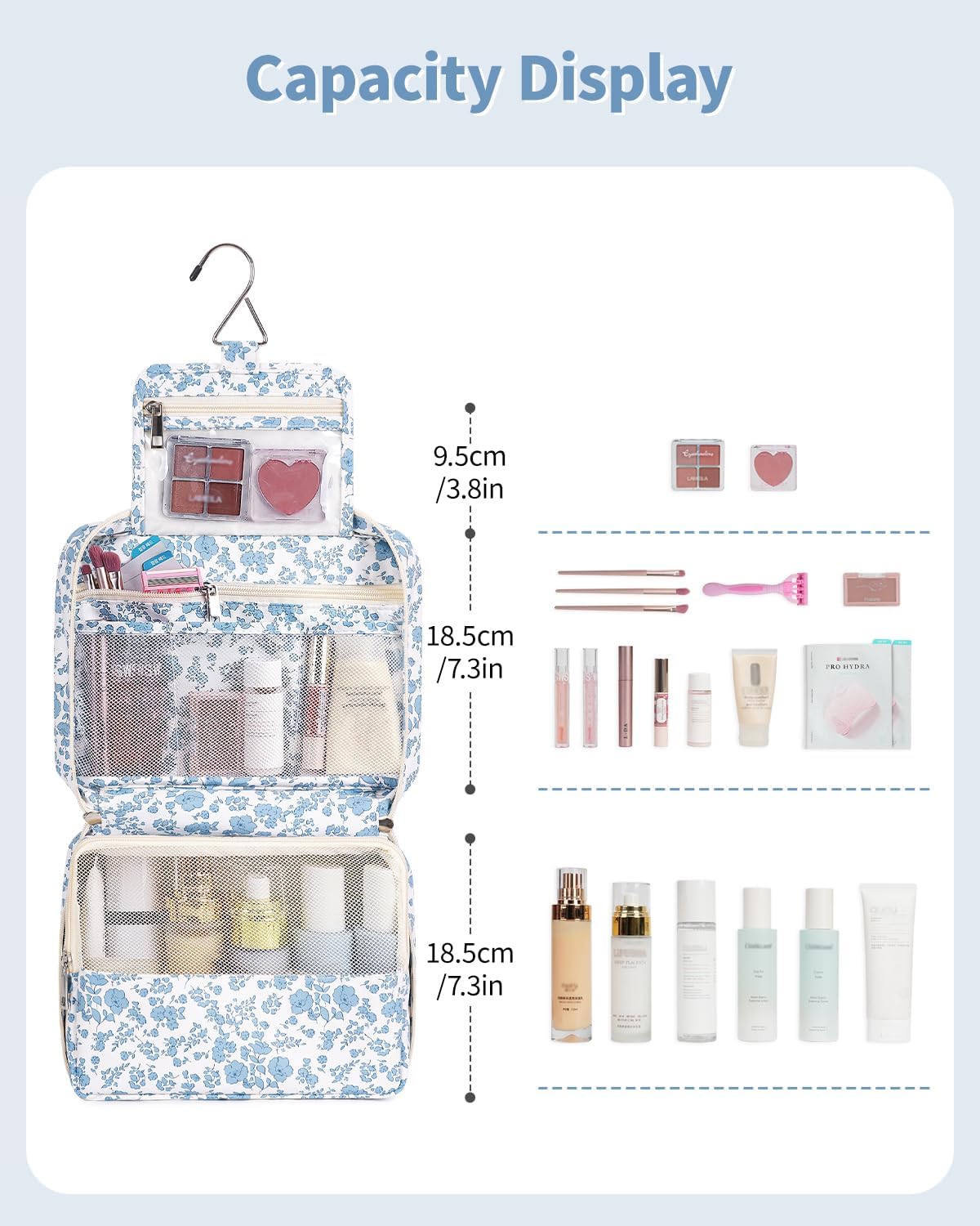 Narwey Small Hanging Travel Toiletry Bag for Women, Travel Bag for Toiletries, Makeup Bag Organizer Cosmetic Bags Make Up Bags for Girls