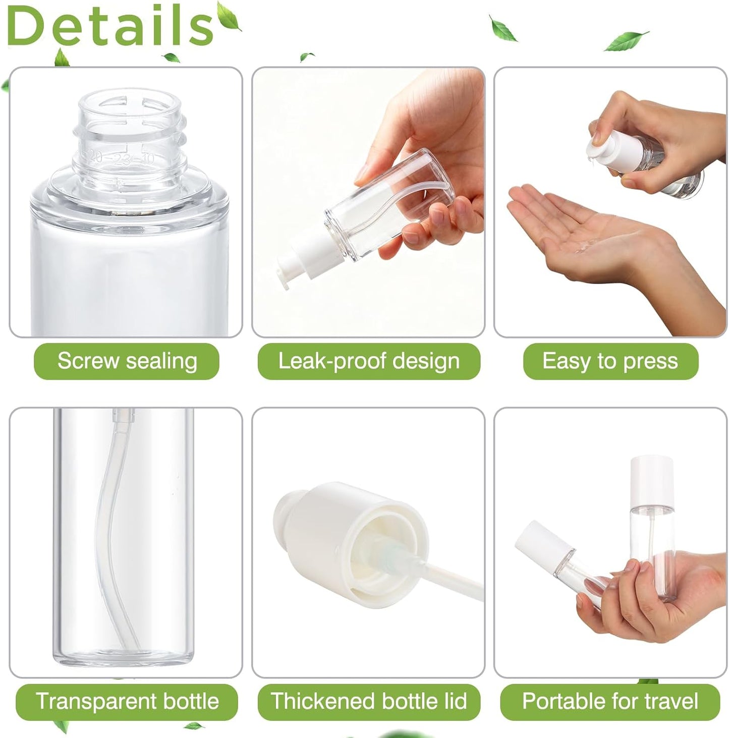 Boenoea Small Pump Bottle 1.7oz/50ml Travel Cosmetic Cream Pump Bottles Empty Pump Dispenser for Shampoo Lotion and Cream 3 Pack Clear