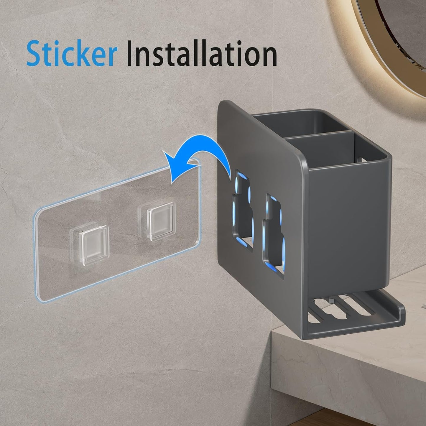 Grey Wall-Mounted Toothbrush Holder, Aluminum Material Shower Shaver Storage Rack, No Drilling Required, Removable Toothpaste Storage Rack