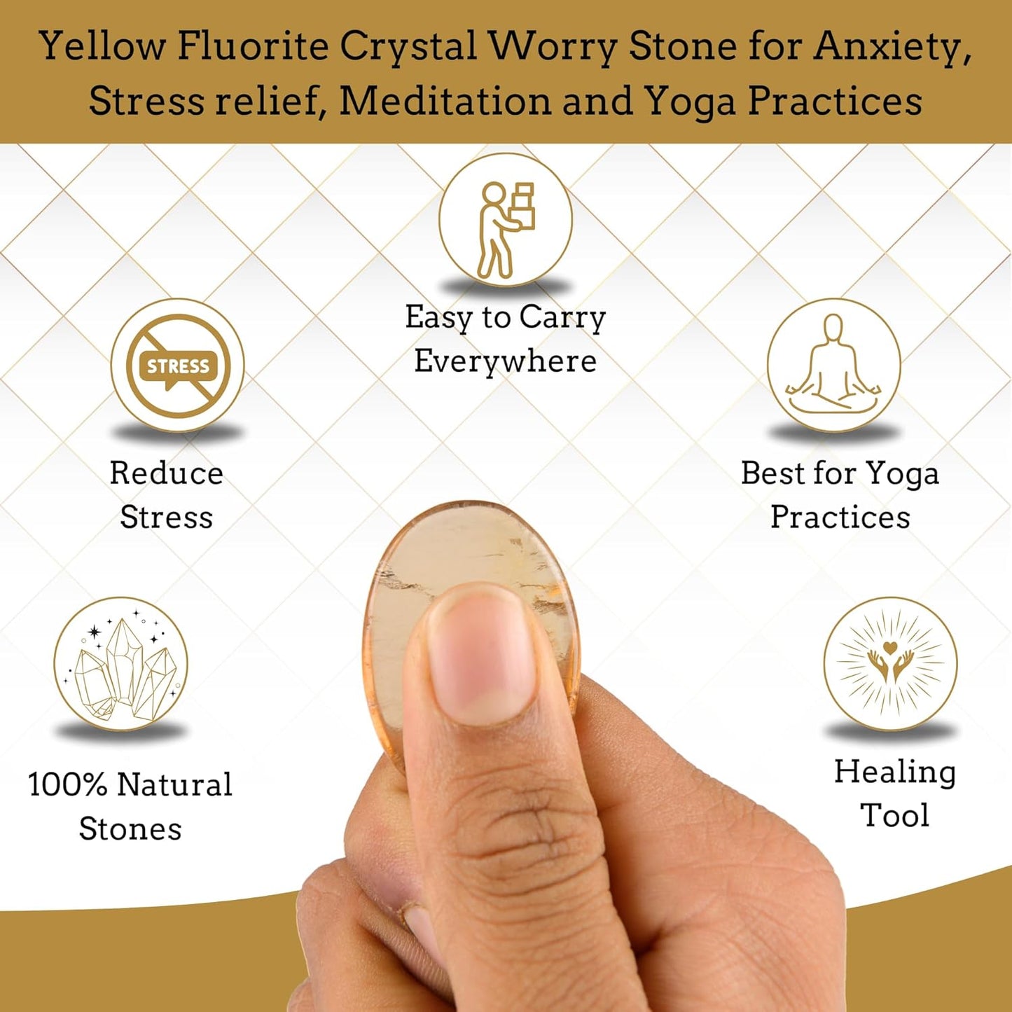 Yellow Fluorite Worry Stones – Crystal Thumb Worry Stone for Anxiety, Stress – Relaxing and Soothing Balance Stones for Meditation, Stress Relief – Healing Stones and Crystals for Men, Women
