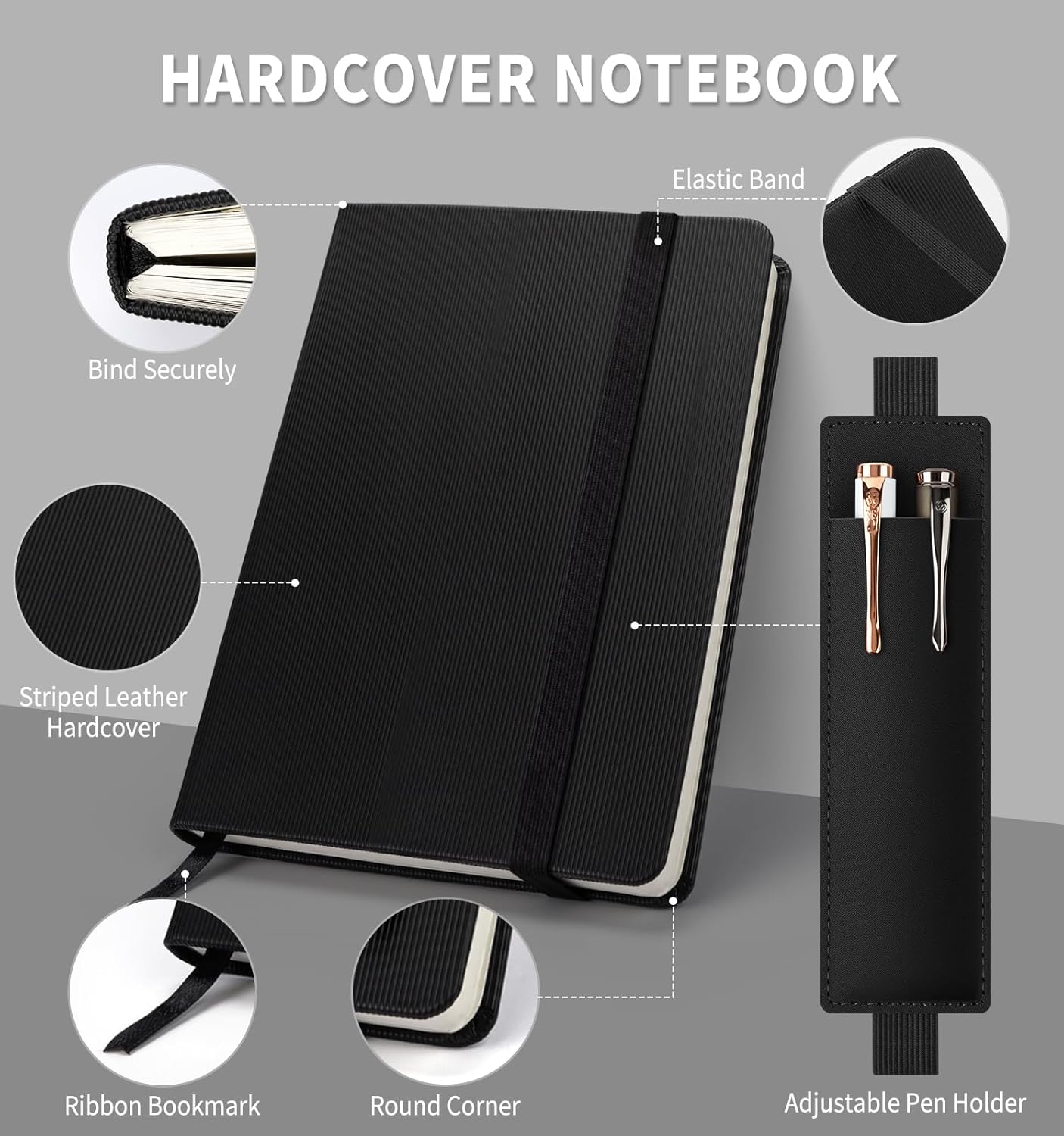 Lined Journal Notebook for Work, A5 Leather Notebook with Pen Sleeve, 100GSM/160 Pages Thick Paper, Daily Journals for Writing, School, Note Taking, Business, Travel, College Ruled