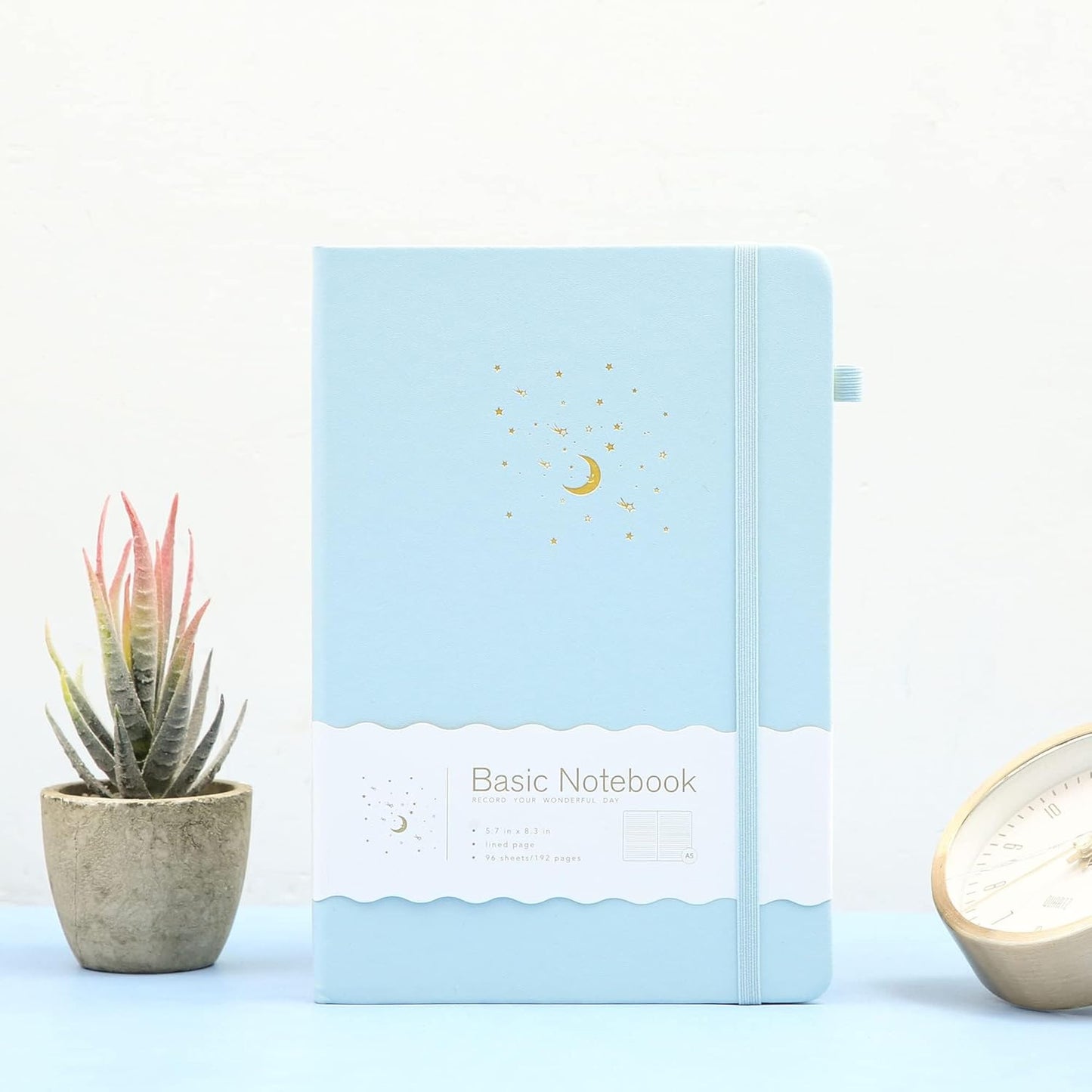 CAGIE Lined Journal Notebook for Work, 196 Pages, Medium 5.7" x 8.3", Hardcover Notebook Journal with Pen Loop, (Sky Blue Ruled), Gifts