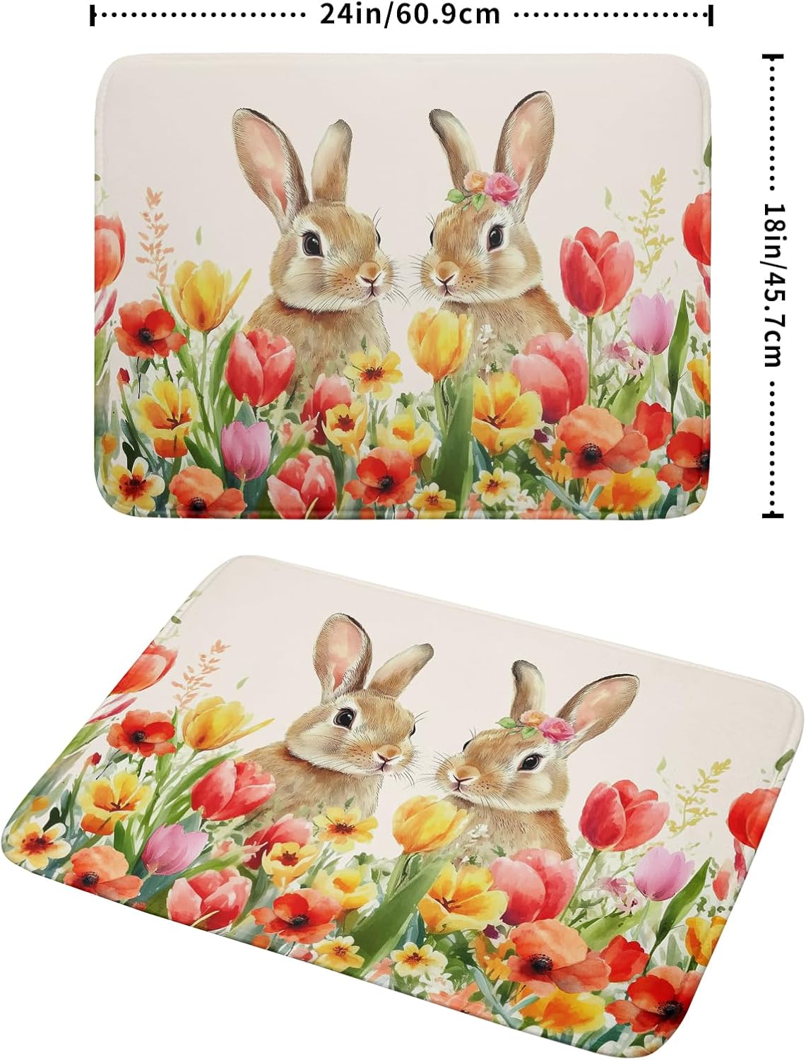 Easter Bunny Dish Drying Mat 18x24 inch Spring Floral Drying Pad Holiday Absorbent Microfiber Dishes Drainer Protector for Kitchen Counter