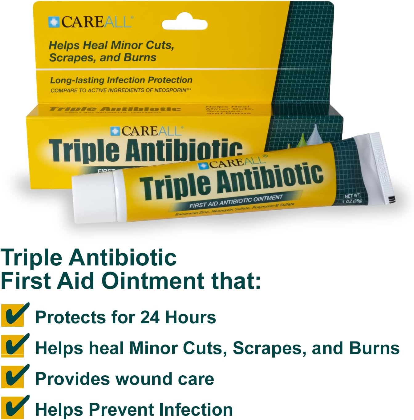 CareAll Triple Antibiotic Ointment 1.0 oz (4 Pack), First Aid Ointment for Minor Scrapes, Cuts, and Burns to Help Prevent Infection, Compare to The Active Ingredients of The Leading Brand