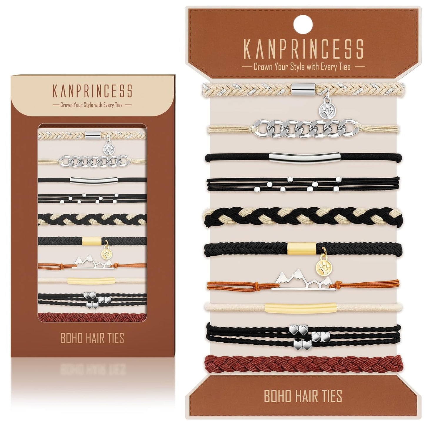 Hair Tie Bracelet, 10 Pcs Boho Hair Ties For Girls and Women, Elastic Hair Ties, Hair Bands For Ponytails, Ponytail Holder For Daily Life, Sport, Cooking, Working (Set 12)