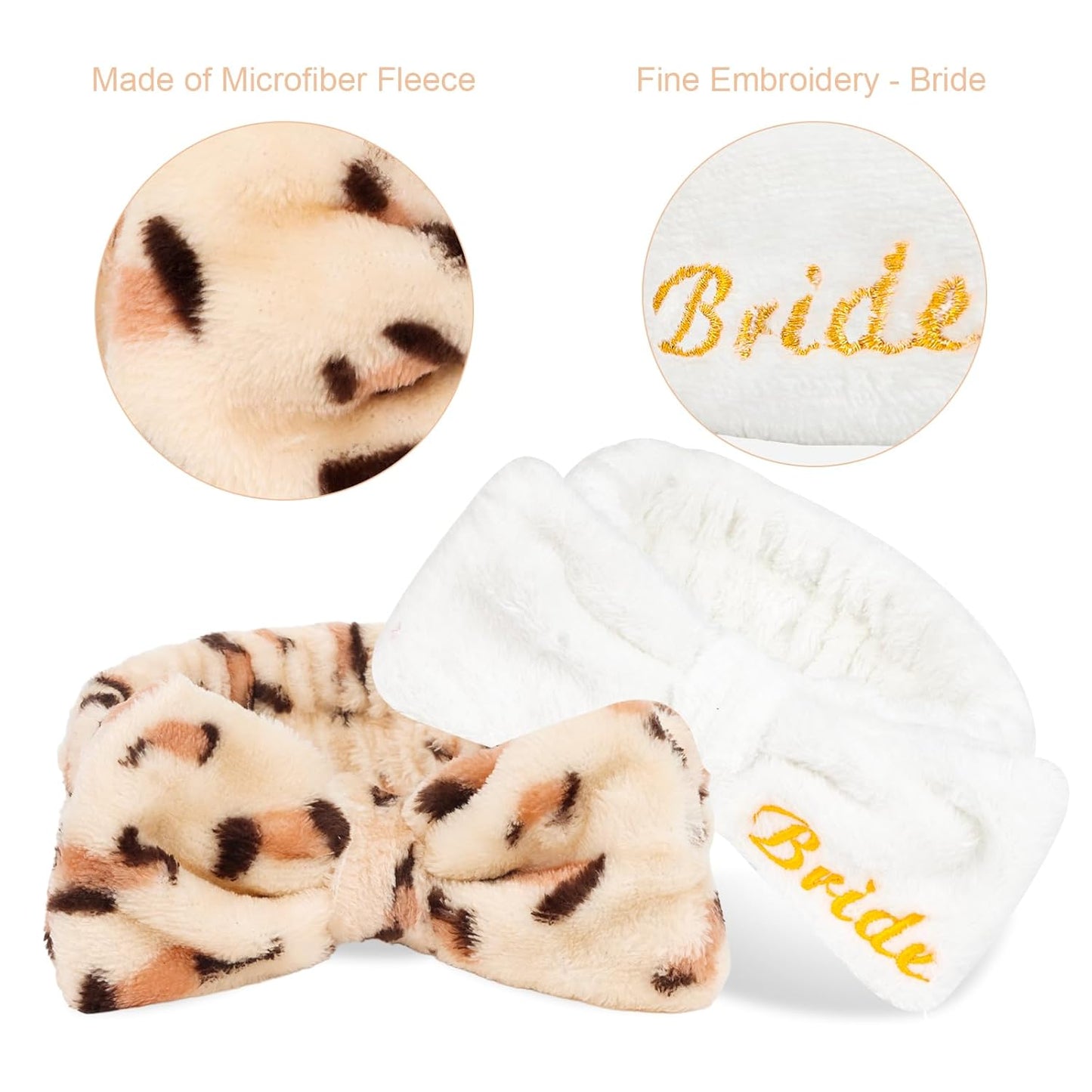 CIEHER Spa Headbands for Bachelorette Party Favors, 8 Pcs Leopard Print Spa Headbands for Bride & Bridesmaid, Bachelorette Gifts for Bride's Skincare & Makeup