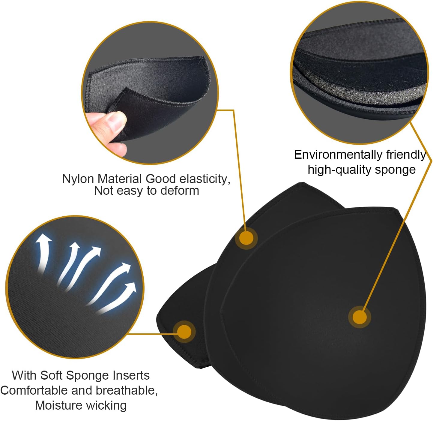 Bra Pad Insert,Removable Sport Bra Cup Triangle Breathable & Reusable Bra Pad for Yoga Bra,Swimsuits,Bikini