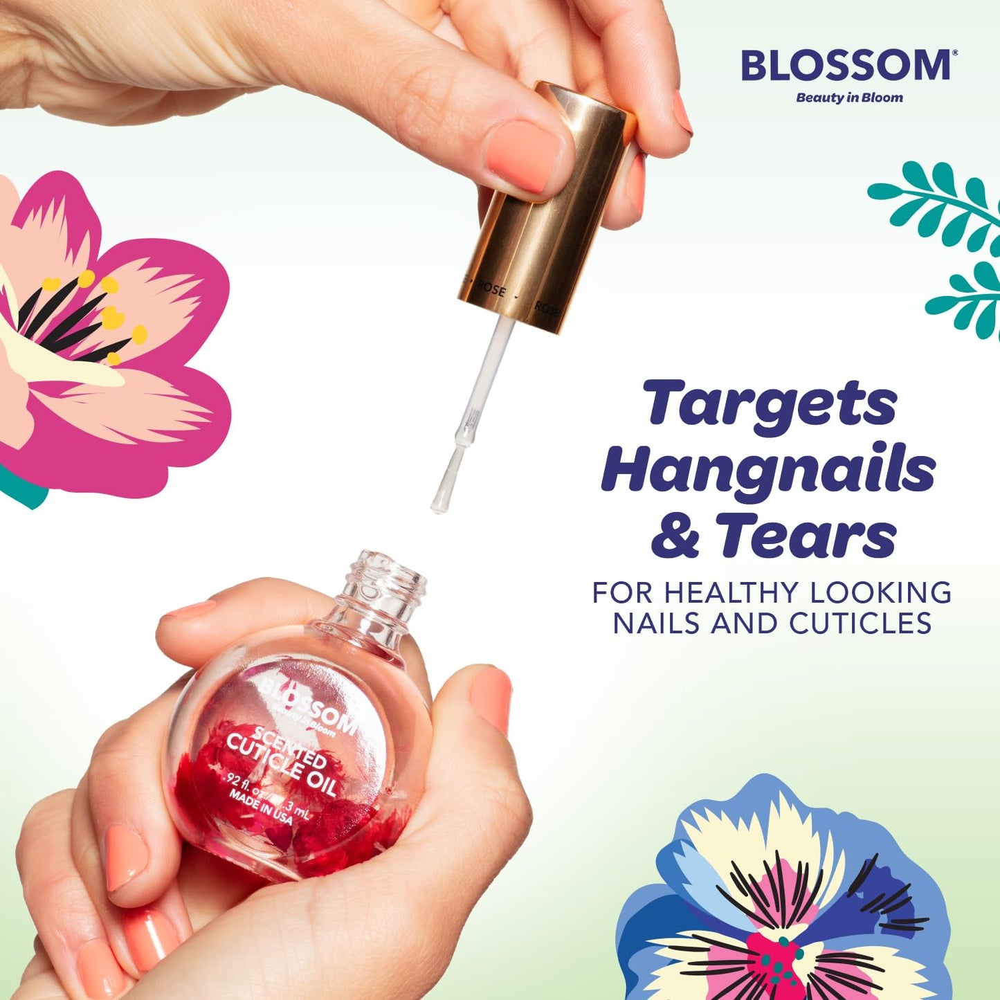 Blossom Cuticle Oil for Nails, Hydrating, Moisturizing, Scented Nail Oil Cuticle Care, Infused with Real Flowers, Made in USA, 0.5 fl. oz, Jasmine