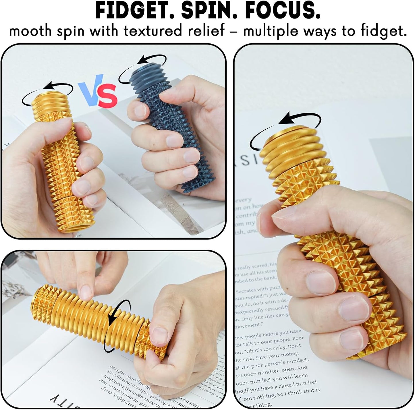 Fidget Roller Adults Teens Sensory Little Stim Gadget for Anxiety Relief Mild Ouchie,Desk Focus Tool Portable Hand Spinner Gifts Idea White Elephant Stocking Christmas(Gold,Compact Fit)