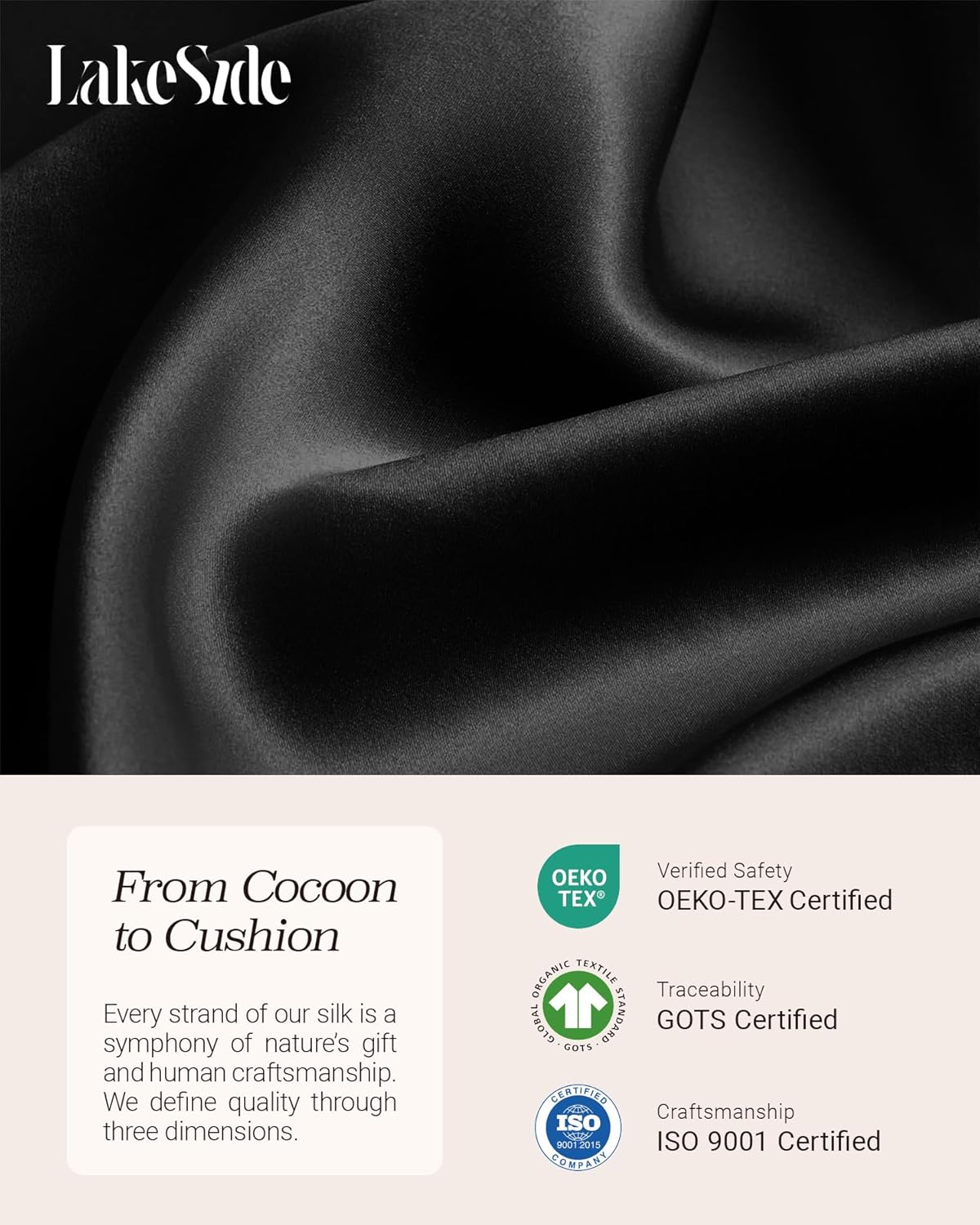 Oriental Lakeside® 100% Pure 22 Momme Mulberry Silk Pillowcase with Hidden Zipper - Nighttime Skincare & Hair Care Hydrating Pillow Cover