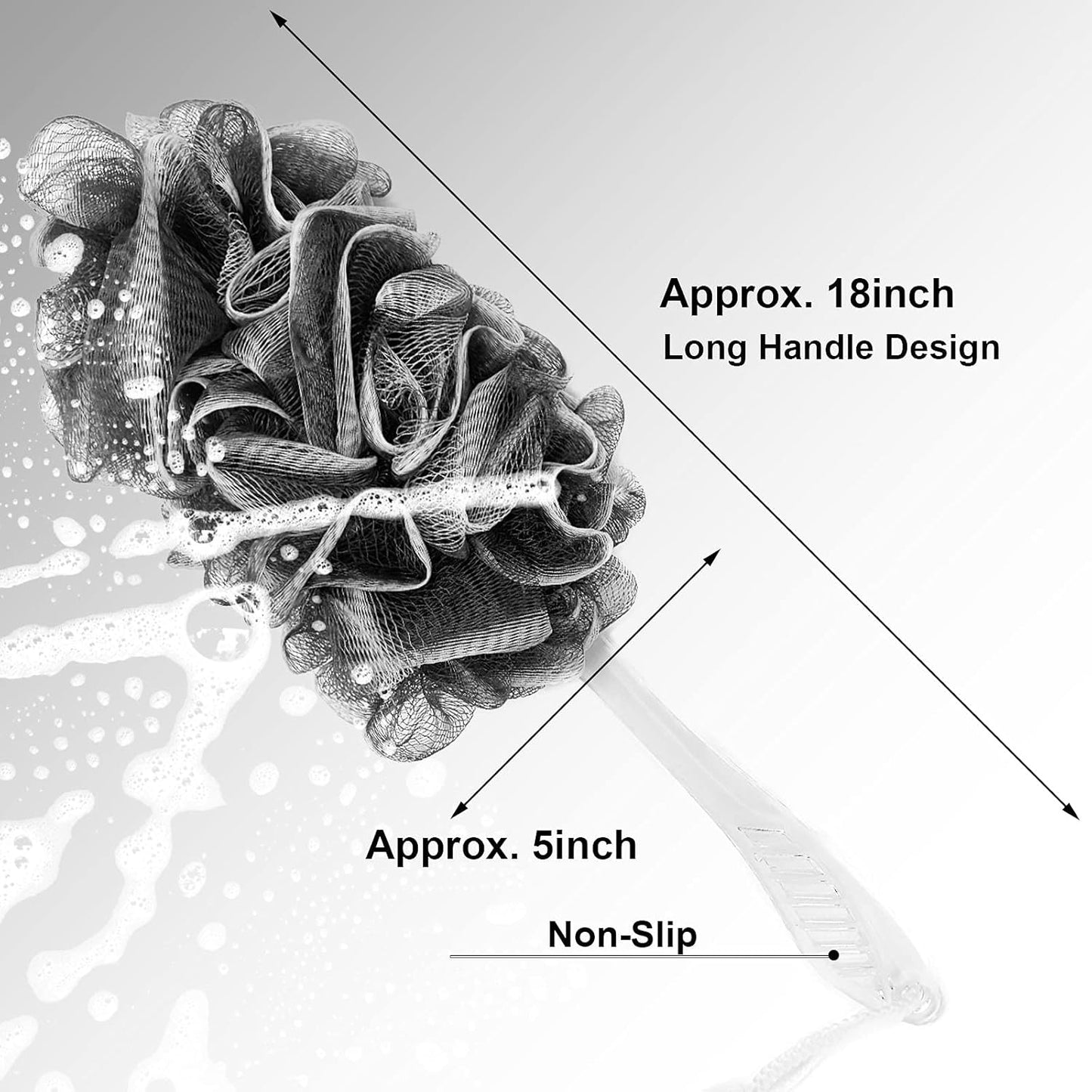 PPHAO - Black Loofah - Charcoal Loofah on a Stick - Back Bath Brush Long Handle - Back Loofah for Shower for Men and Women - Loofah Sponge - 1Pack