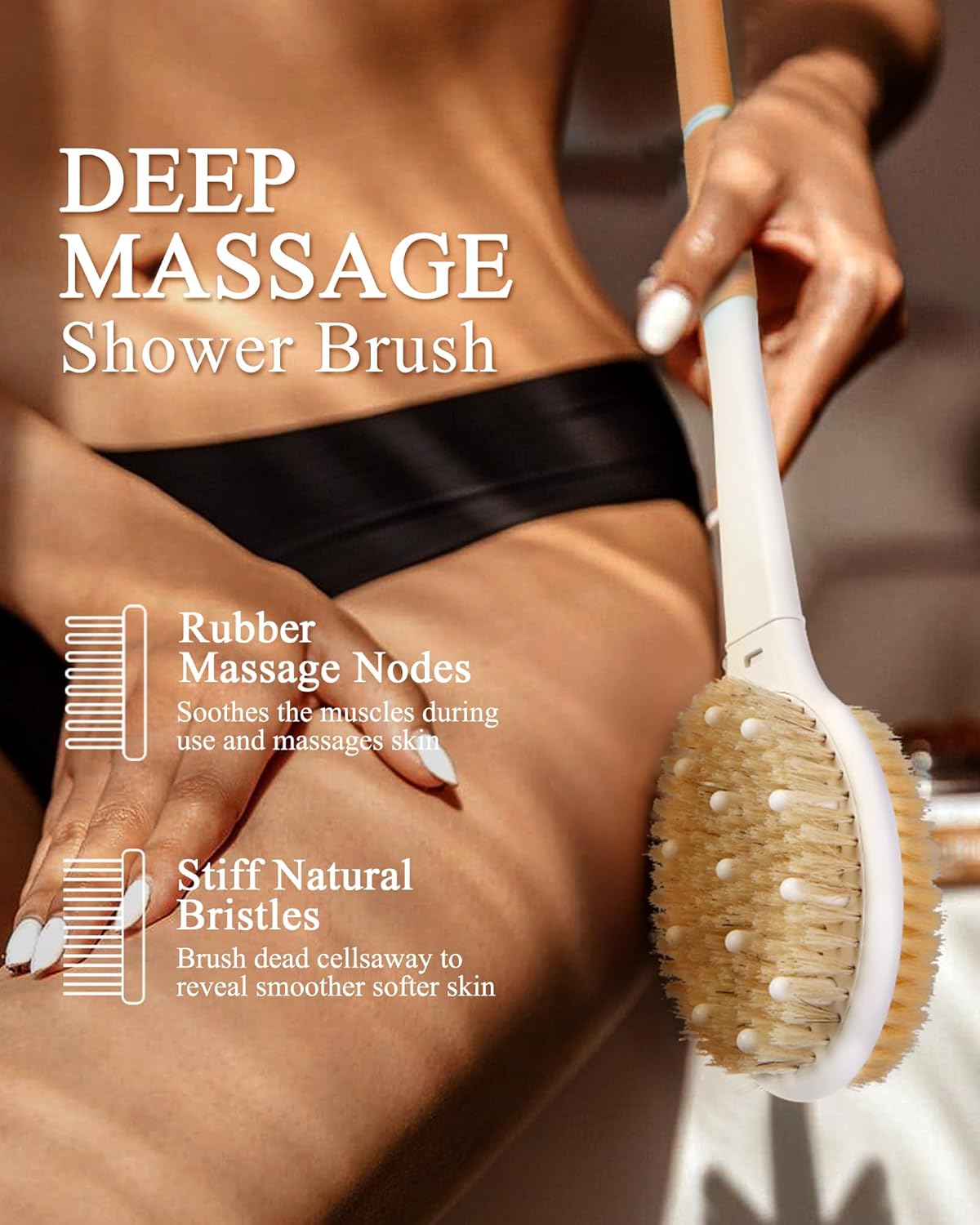 Shower Brush for Massage Dry Brushing: Back Scrubber for Shower with 18.1" Anti Slip Long Handle - Bath Body Brush for Lymphatic Drainage Exfoliator Improving Skin Health for Women Men Elderly(Orange)