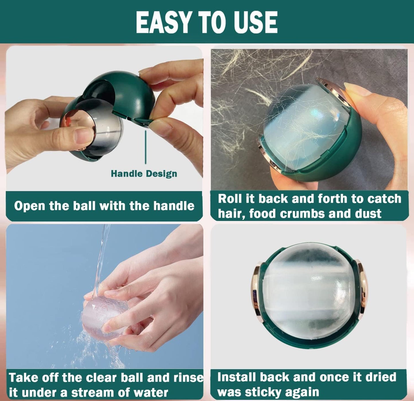 CALMTEE Reusable Gel Lint Roller Ball, Sticky Washable lint Roller Portable Small Dog Cat Pet Hair Lint Remover Tool for Clothes, Pocket Traveling Essentials