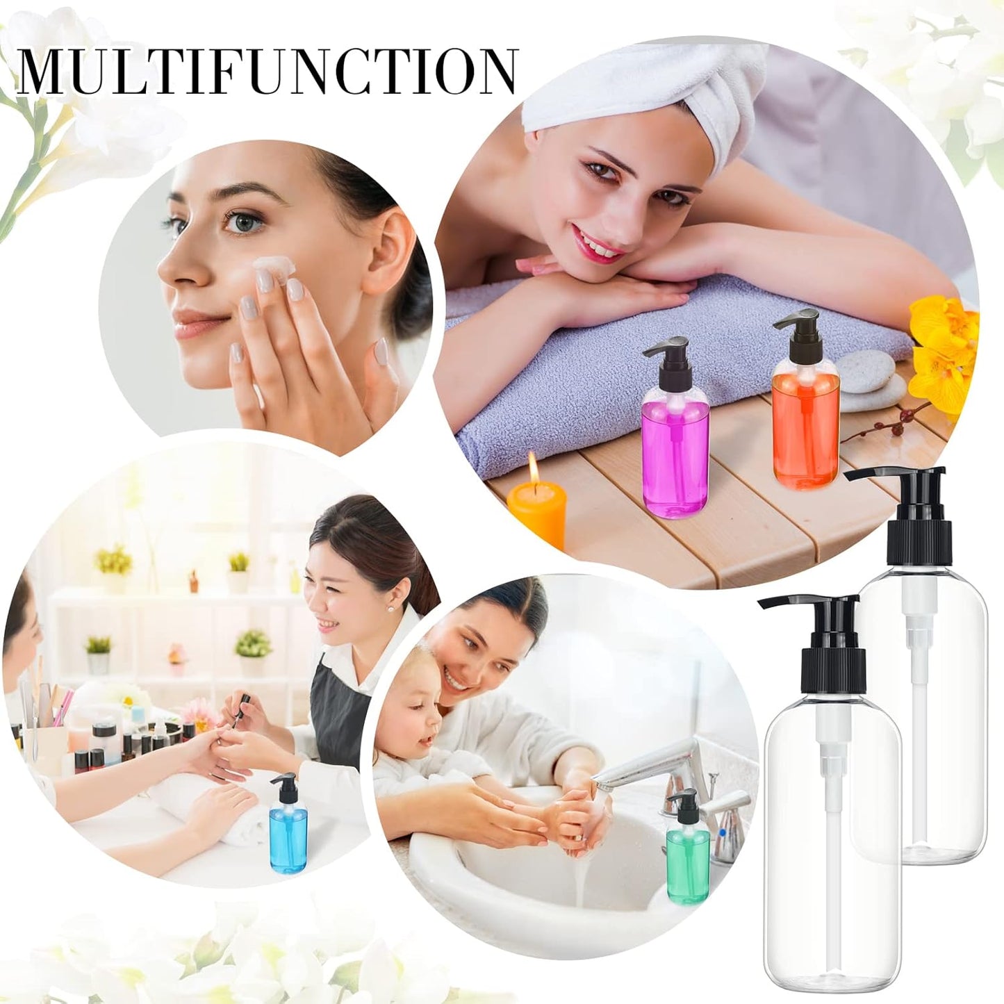 Norme 40 Pieces Empty Pump Bottle 8 oz Clear Refillable Plastic Bottles with Pump Dispenser Travel Lotion Container for Shampoo Hand Body Soap Oil Massage Moisturizer Face Cream Liquid