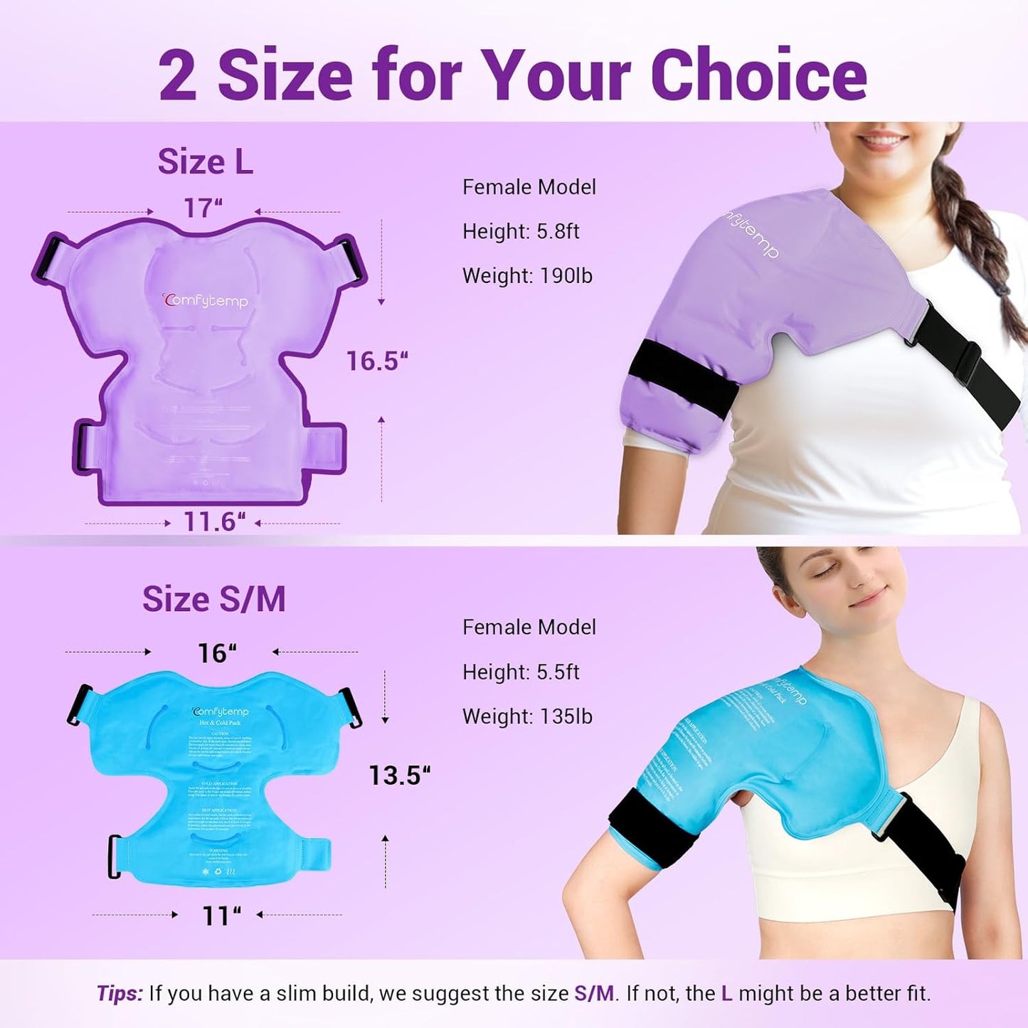 Comfytemp Shoulder Ice Pack Rotator Cuff Cold Therapy Wrap, Ice Packs for Injuries Reusable Gel, Instant Compression for Shoulder Pain Relief, Surgery Recovery Gifts (Large), Purple