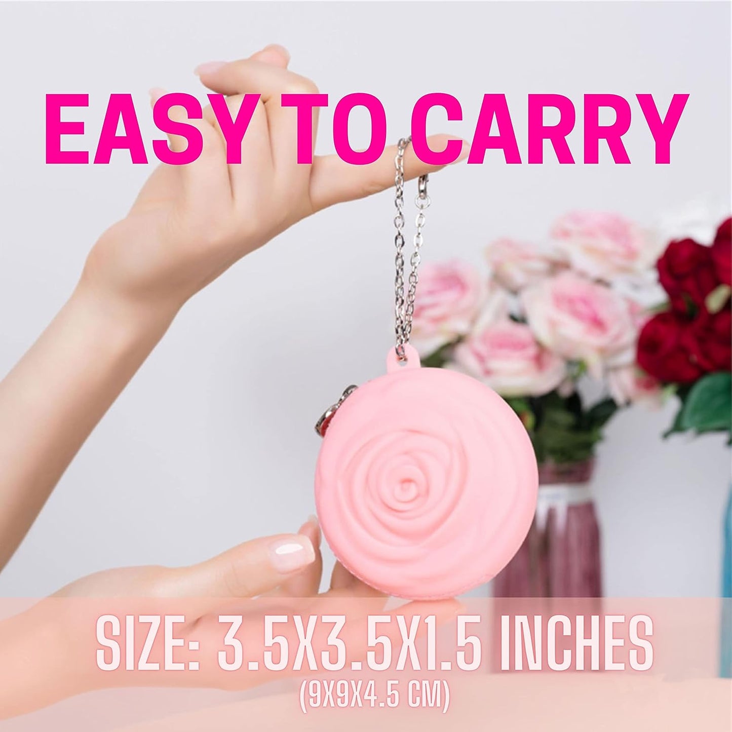 Menstrual Period Cup Case Storage Bag | Rose Design + Silicon Material | Easy to carry, clean, and use | Metal Chain attached | Multi-use for small items (Cup not included) Green