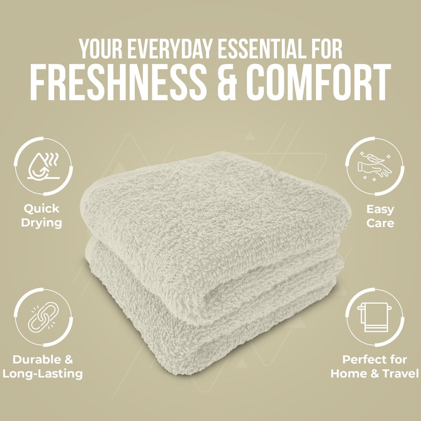 DAN RIVER 100% Cotton Wash Cloths 12 Pack [12x12] Soft & Absorbent Body wash Cloths, Gym, Hotels & Spa Perfect for Everyday Use Fingertip Towels, Ivory