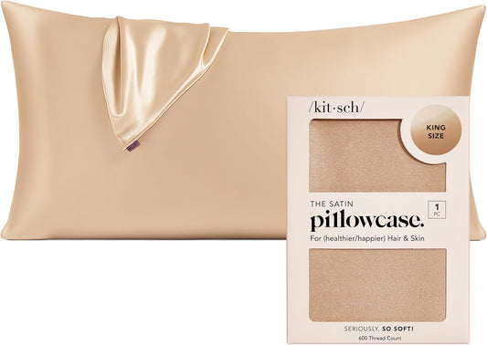 Kitsch Satin Pillowcase, Softer Than Silk Pillow Cases King, Cooling Pillow Covers, Satin Pillowcase with Zipper for Hair, Skin & Quality Sleep, Wrinkle-Free & Smooth, King Size 19"x36", Champagne