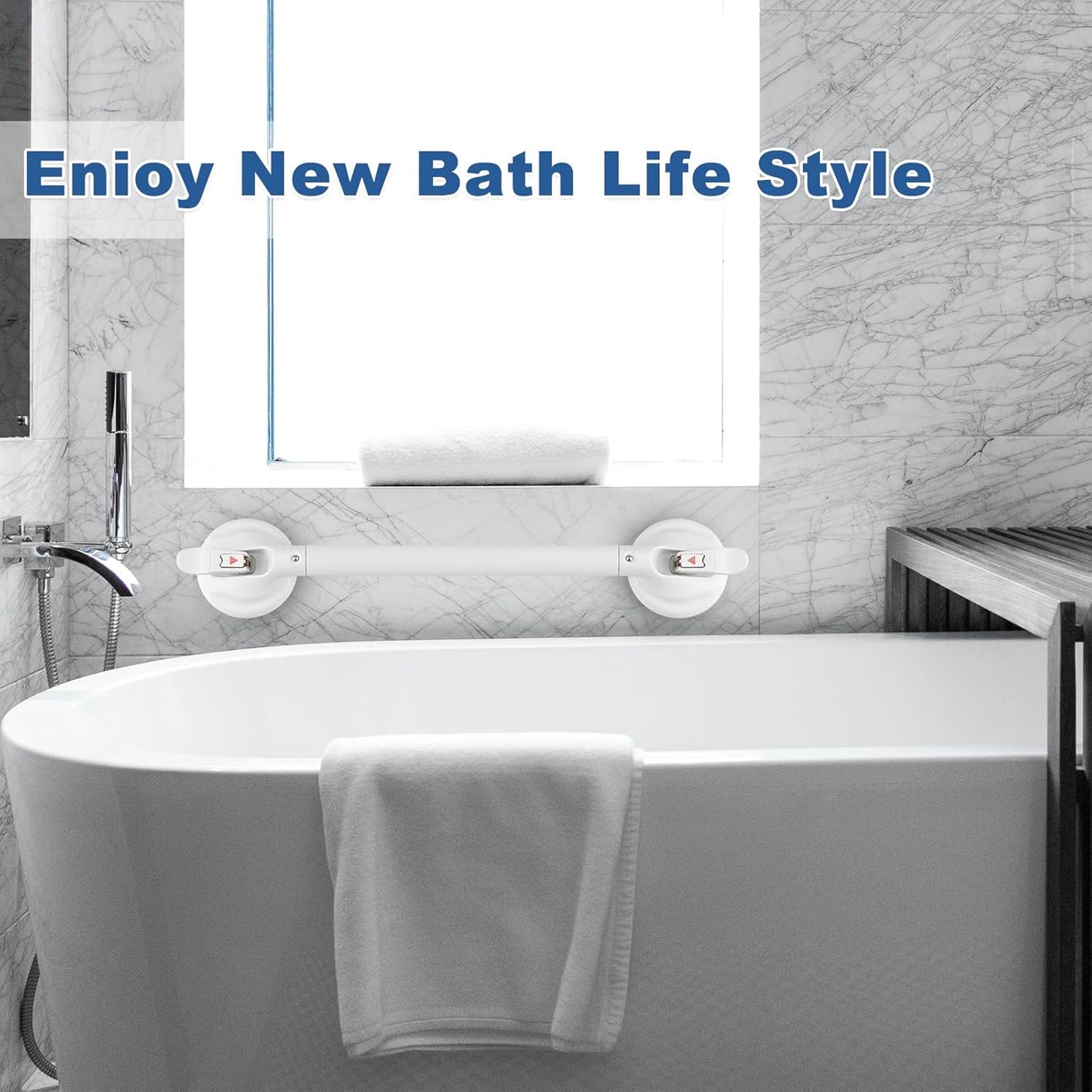 Shower Handle Upgraded 21 inch Grab Bar for Bathtub,Shower Handles with Strong Suction Cup,Bathroom Safety Grab Bar for Handicap Elderly Seniors and Disabled,White