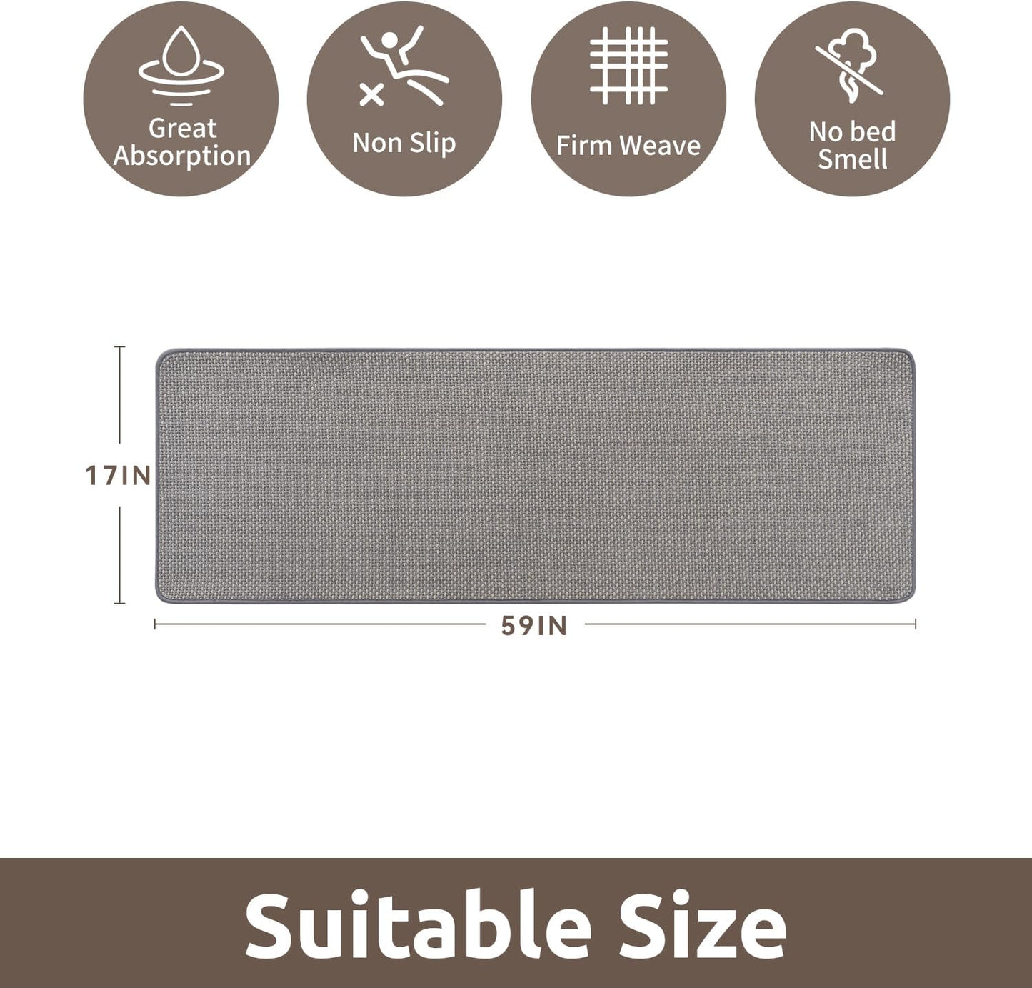 AMOAMI Chenille Bath Mat Super Absorbent Bathroom Mat Quick Dry Low Pile Bath Mats for Bathroom Washable Rubber Backed Bathroom Runners Fit Under Door, Front of Bathtub, Sink, LIGHTGREY&Beige 17"x59"
