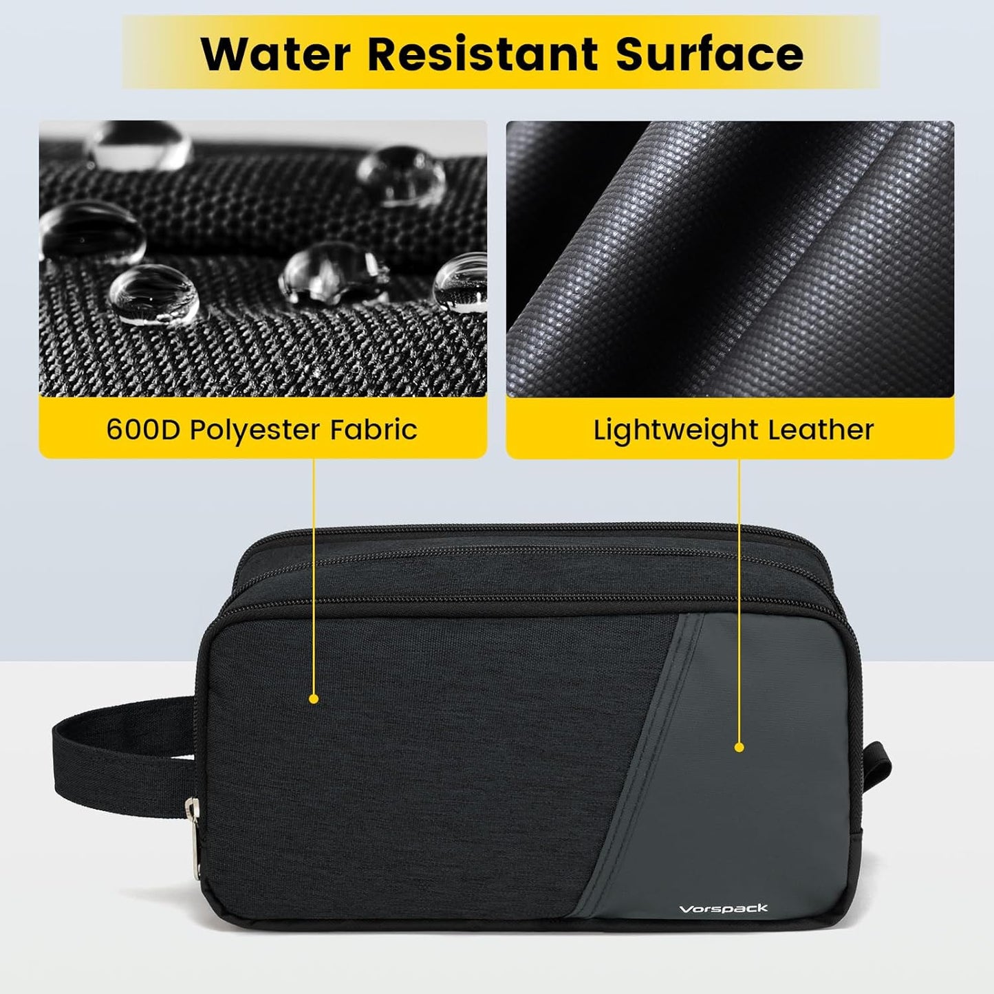 Vorspack Travel Toiletry Bag - Toiletry Bag for Men Water Resistant Skincare Bag for Bathroom Toiletries Accessories Gifts - Black