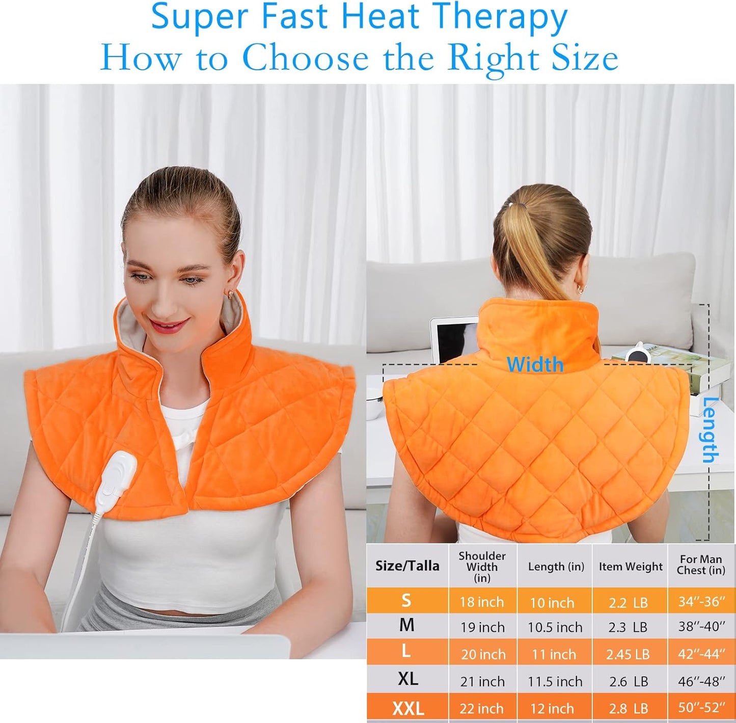 Heating Pad for Neck and Shoulders and Back, Weighted Electric Heat Pad for Pain Relief, Dry/Moist Heat Large Heated Wrap, 6 Heat Settings, 6 Auto-Off, Gifts for Women Men Mom Dad (Orange, XL)