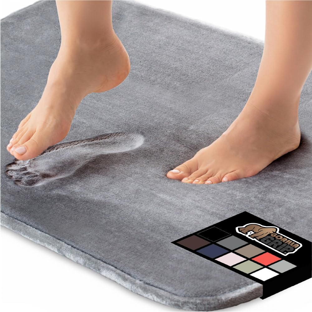 GORILLA GRIP Memory Foam Bath Rugs, Soft Absorbent Velvet Bathroom Mats, Durable Dots on Underside, Machine Washable Bathmat, Carpet Rug Room Decor for Shower Floor, 30x20 Mat, Graphite Gray