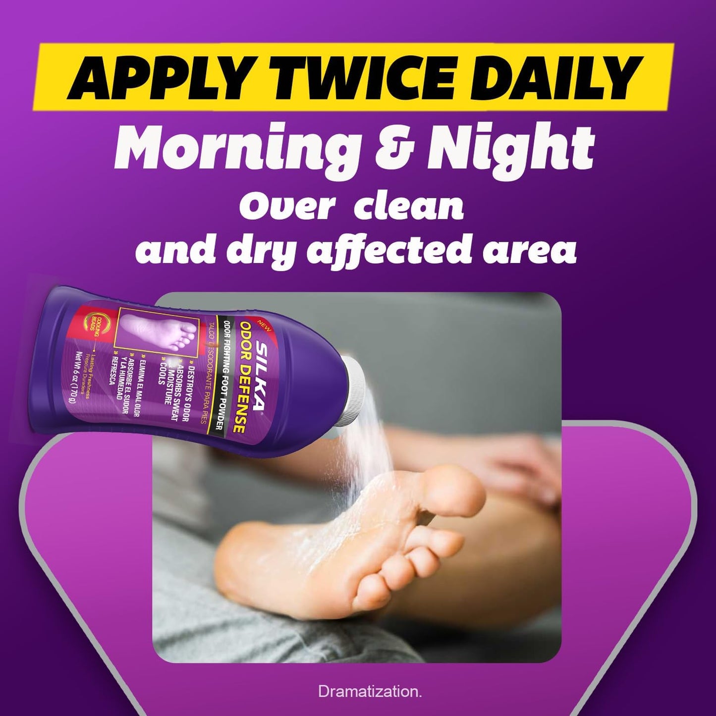 SILKA Odor Fighting Foot Powder & Shoe Deodorizer with Corn Starch Powder, Talc & Cooling Beads for Lasting Freshness, Absorbs Sweat & Excess Moisture, 6 Oz (PACK OF 2)