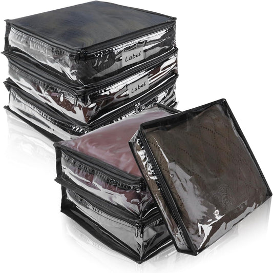 Clear Zippered Storage Bags Plastic Sweater Storage Bags with Zipper 6 Packs Clothing Organizer for Blankets Linen Sweater Bed Sheet Quilt Clothes Pillow (10.5 x 10.5 x 2.5 Inch, Black)