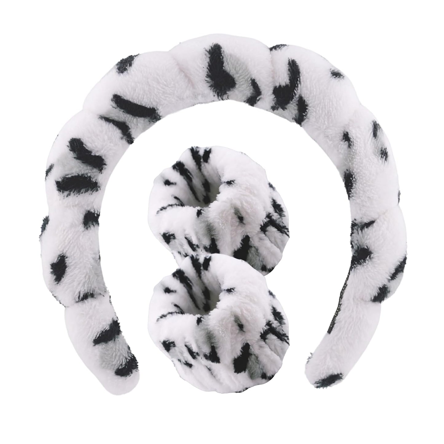Spa Headband Wrist Band for washing face set Sponge Makeup Skincare Headband Wrist Towels Bubble Soft Terry Towel Cloth Hairband for Women Puffy Headwear Non Slip Thick Thin Hair Headwear (Leopard)