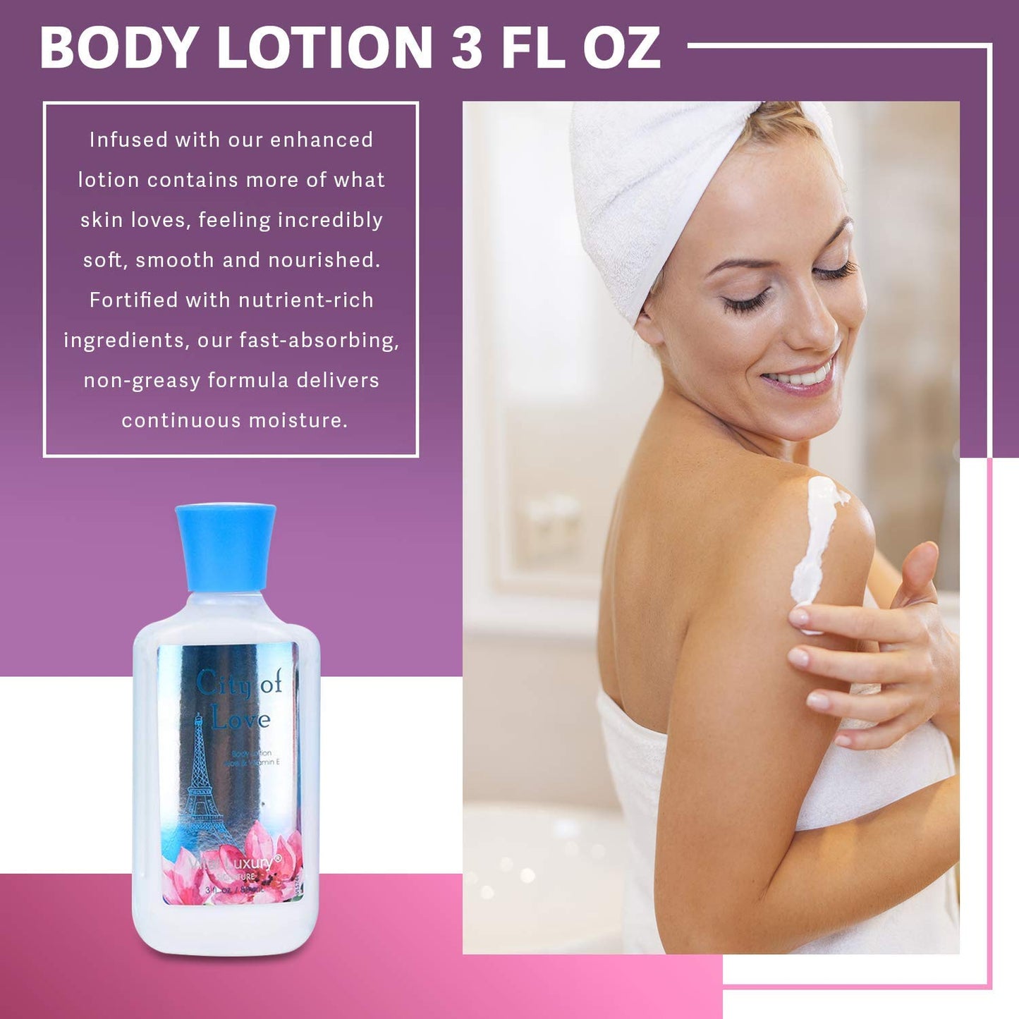 Bath & Body Care Travel Set - Home Spa Set with Body Lotion, Shower Gel and Fragrance Mist, Personal Body Care Travel Set (City of Love)