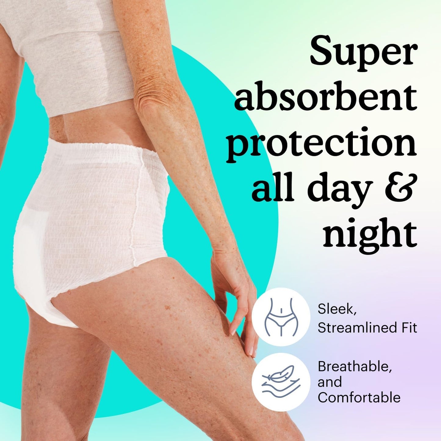 Because Adult Incontinence Underwear for Sensitive Skin - Women - Premium Overnight Disposable Briefs, Anti Odor - White, Small/Medium - Absorbs 6 Cups - 64 Count (4 Packs of 16)