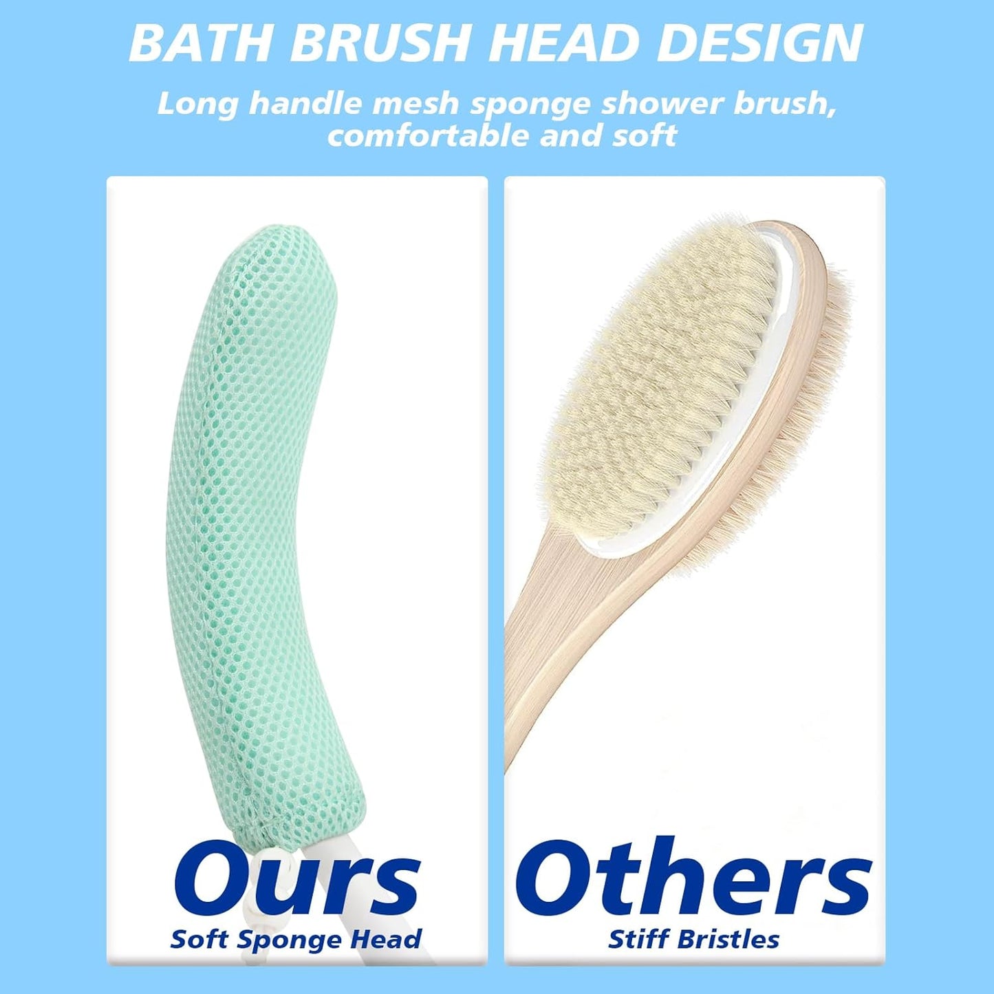 Back Scrubber for Shower，Mesh Sponge Body Shower Brush with Long Handle for Use in Shower Back Scrubber,Back Scrub for Exfoliating Body Scrubber or Shower Brush (Green and Green)