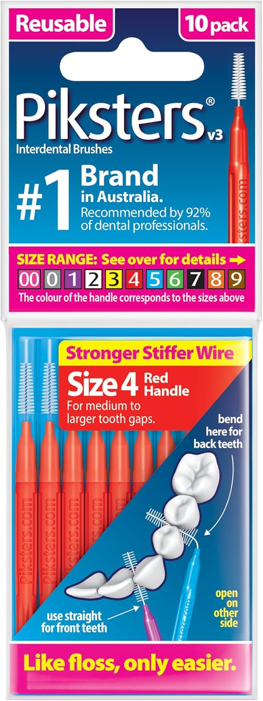 Piksters Interdental Brushes, Size 4, Red Handle