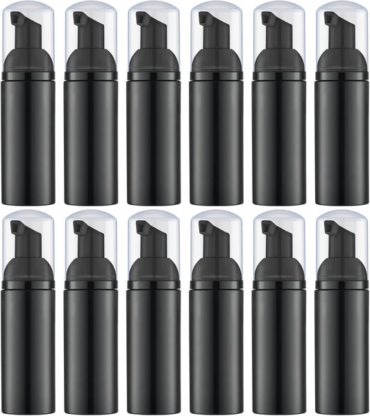 2 Oz Black Foam Soap Bottle Empty Travel Foaming Dispenser for Hand Soap,Lash Shampoo,Body Wash(12 PCS, Black Pump)