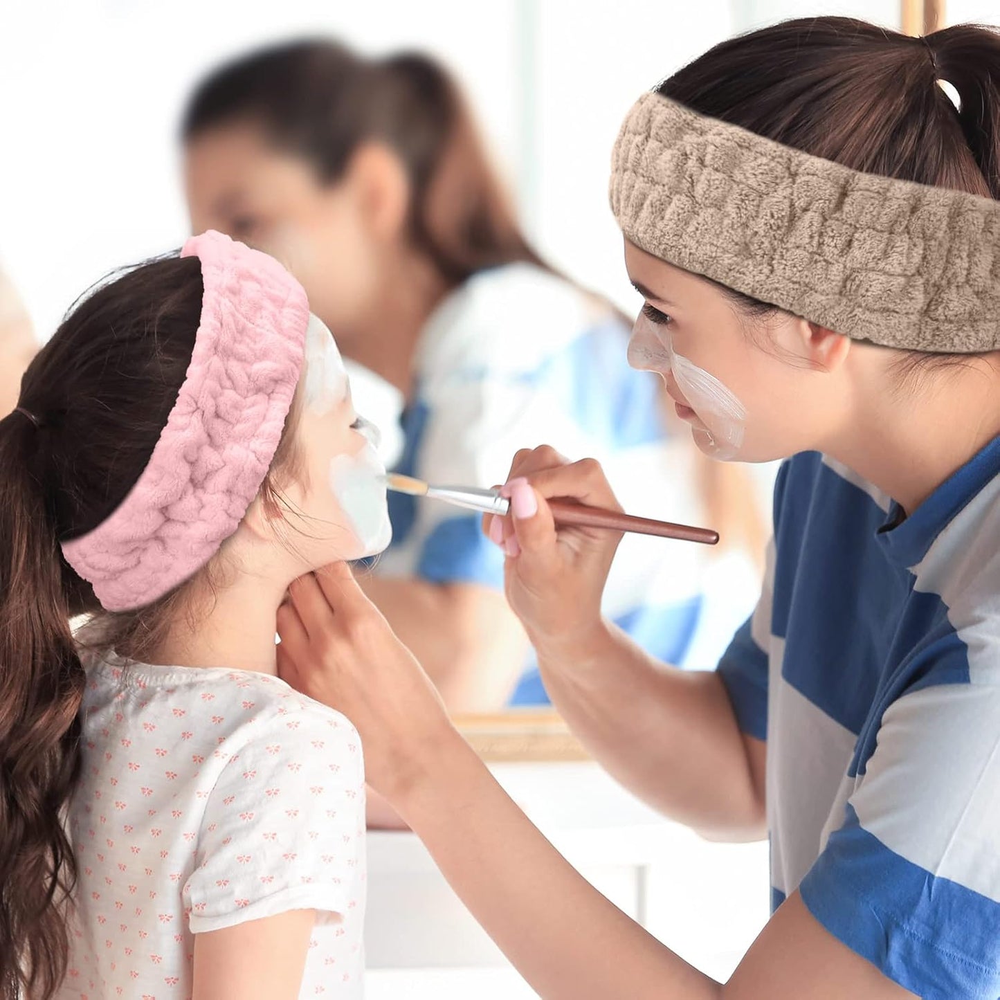 Chuangdi 3 Pieces Terry Cloth Elastic Headbands for Women - Makeup, Face Washing, Yoga, Sports, Shower (Pink, Green, Brown)