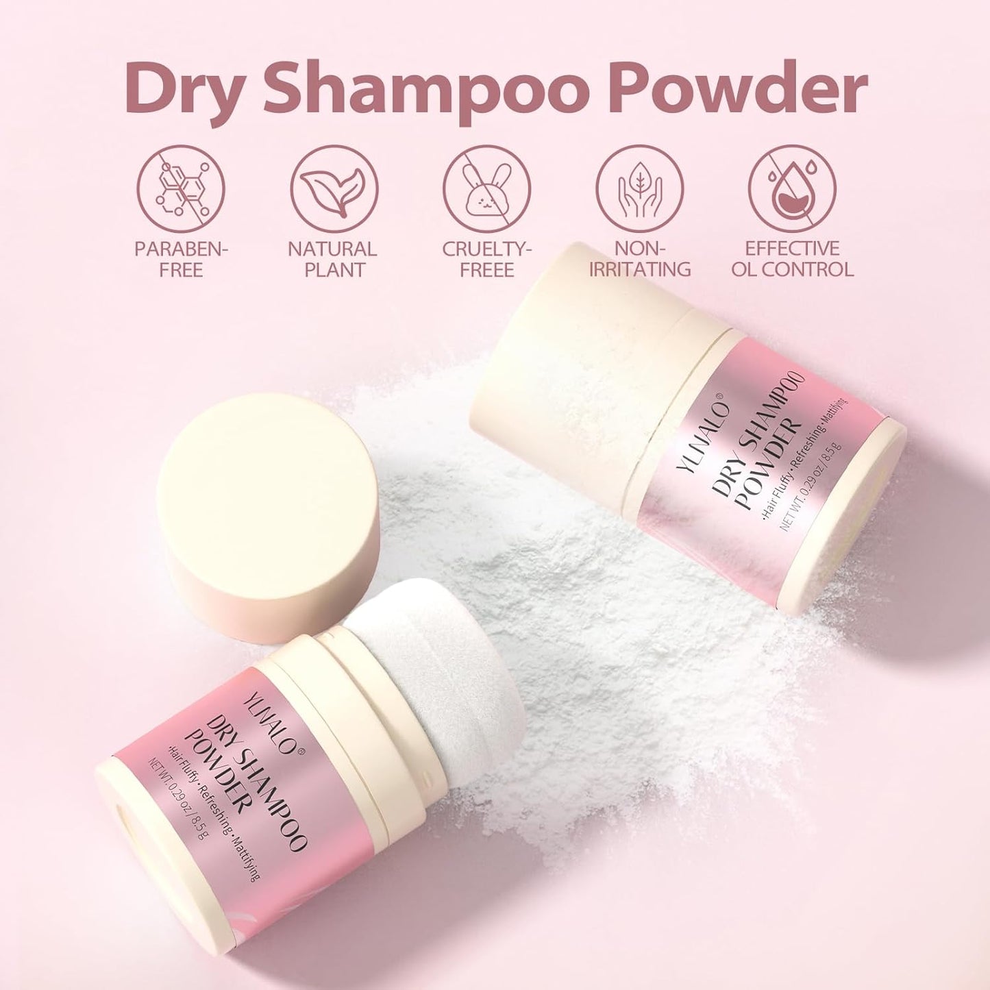 YLNALO Dry Shampoo Powder 2 Packs, Mattifying Root Fuller Looking Refreshing Hair,Non-aerosol, No White Cast, Travel Size Dry Shampoo Suitable for Women and Men,0.58Oz