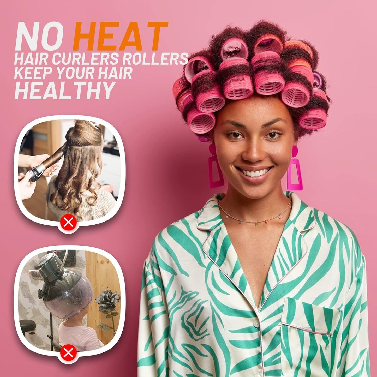 Big Self-Grip Hair Rollers with Stainless Steel Duckbill Clips for Long, Medium Hair and Volume