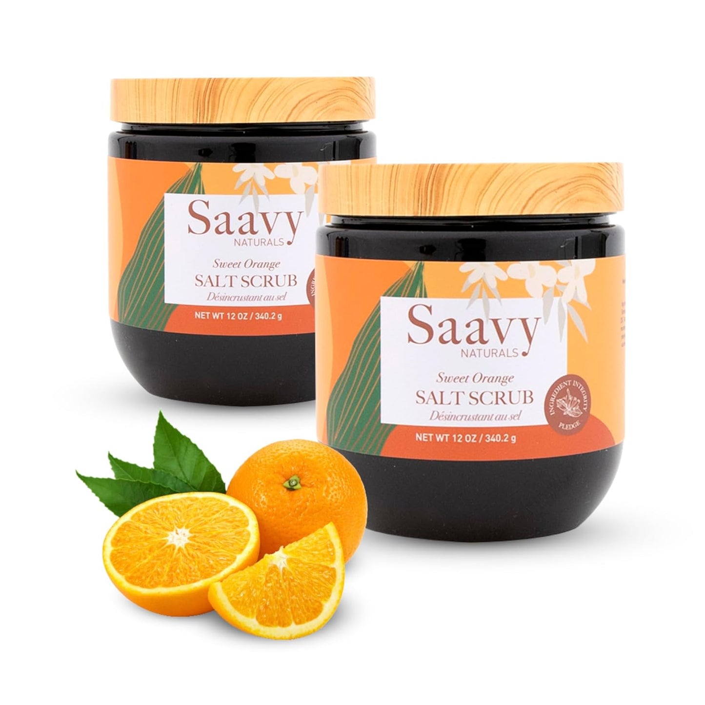Saavy Naturals Sweet Orange Salt Scrub, An invigorating blend of Dead Sea Salts, nourishing organic oils, Vegan Natural Body Scrub with Vitamin E, Gift Set, 12 Oz 2 Pack -Made in the USA