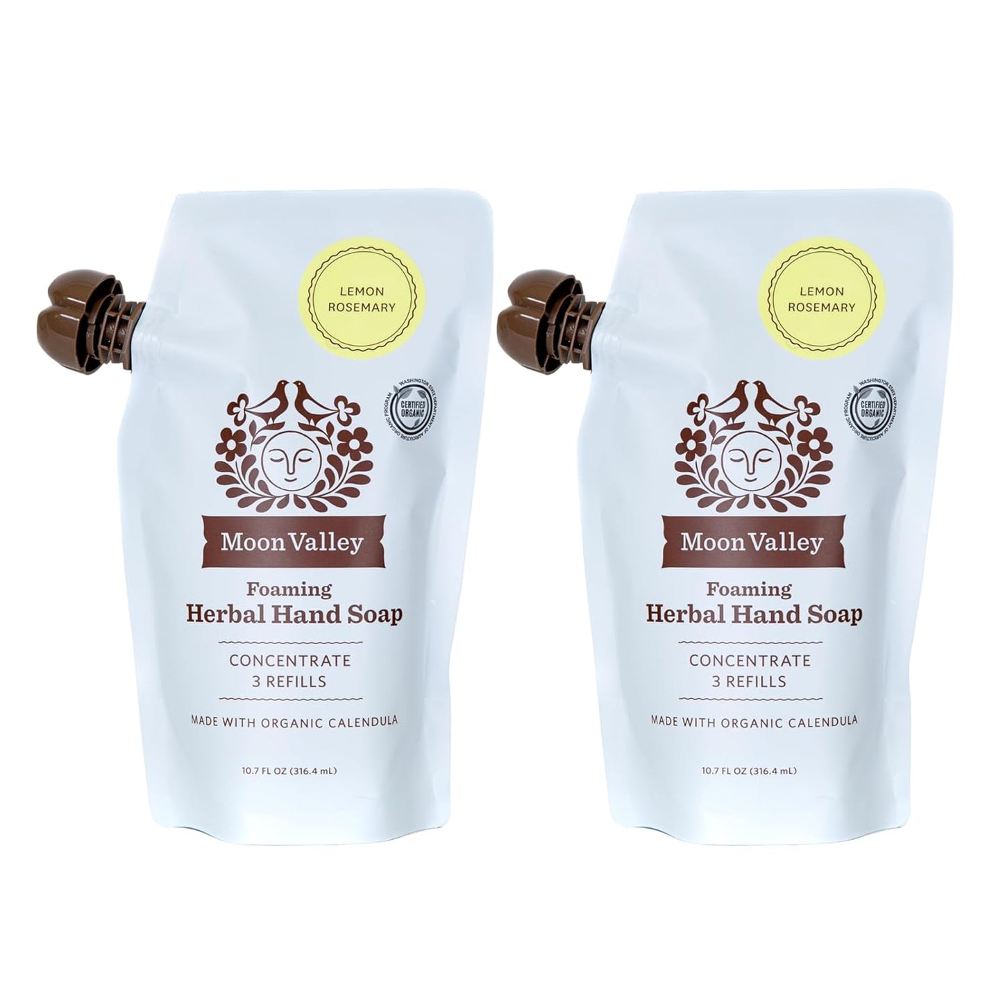 Moon Valley Foaming Hand Soap Refill Pouch, Two-Pack Lemon Rosemary Soap, Vegan and Non-GMO, Environmentally Friendly Option