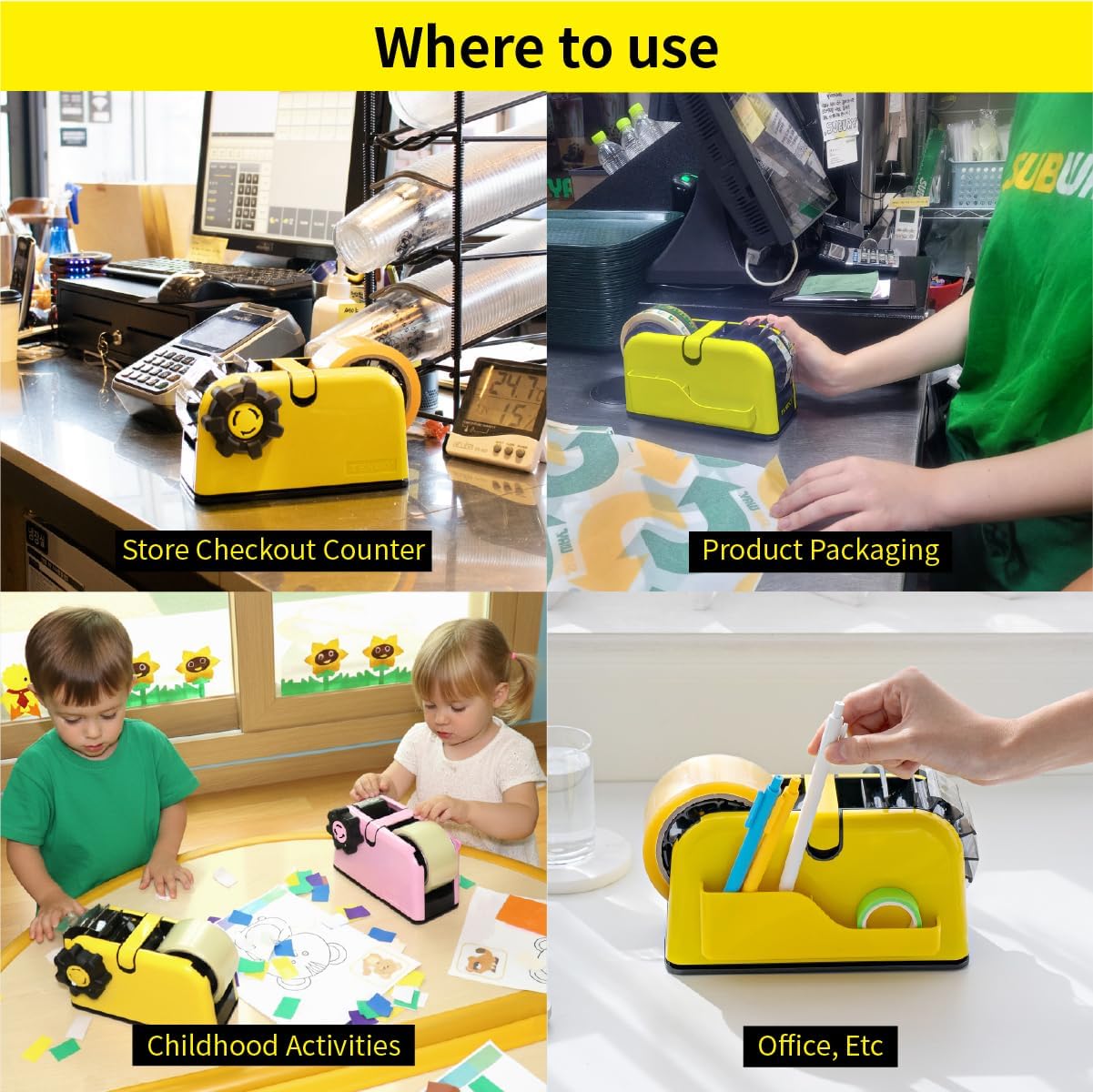 [TENDO°] Multi-Section Tape Dispenser ZO-508: Innovative Cutter for Custom Tape Width (Yellow)